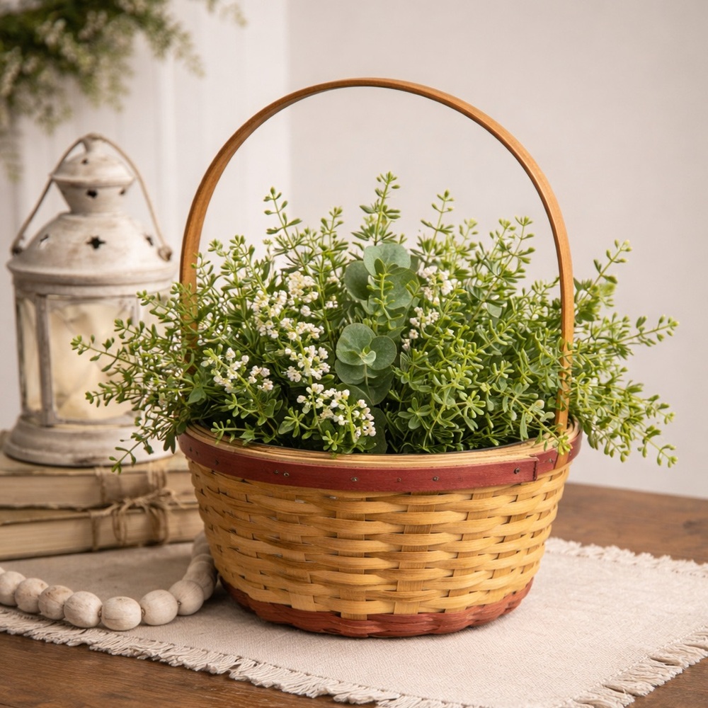 Longaberger Tan and Red Woven Basket